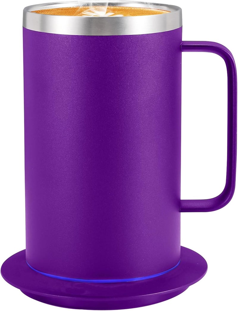 DEQIANG Self Heating Coffee Mug, Heated Coffee Mug with Smart Mug Warmer & Ergonomic Handle, Auto Heat to 131°F, USB-Powered Desk Warmer for Office Home Use, Ideal Coffee Lovers Gift (Purple-17oz) - Image 1